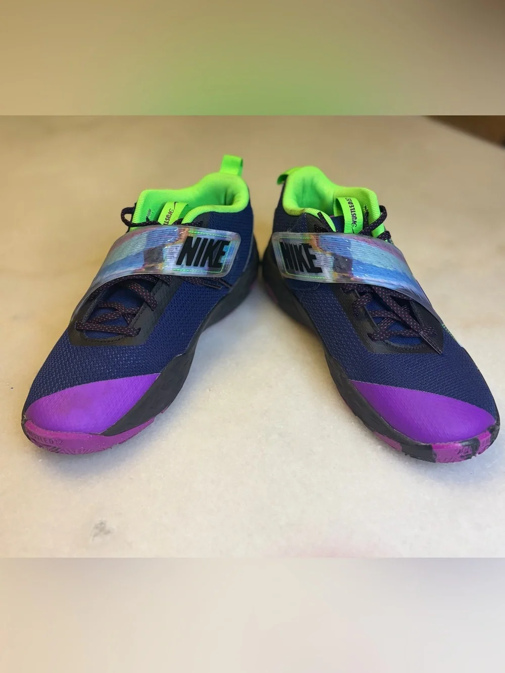Nike Kids Navy & Purple Sneakers with Neon Green Lining